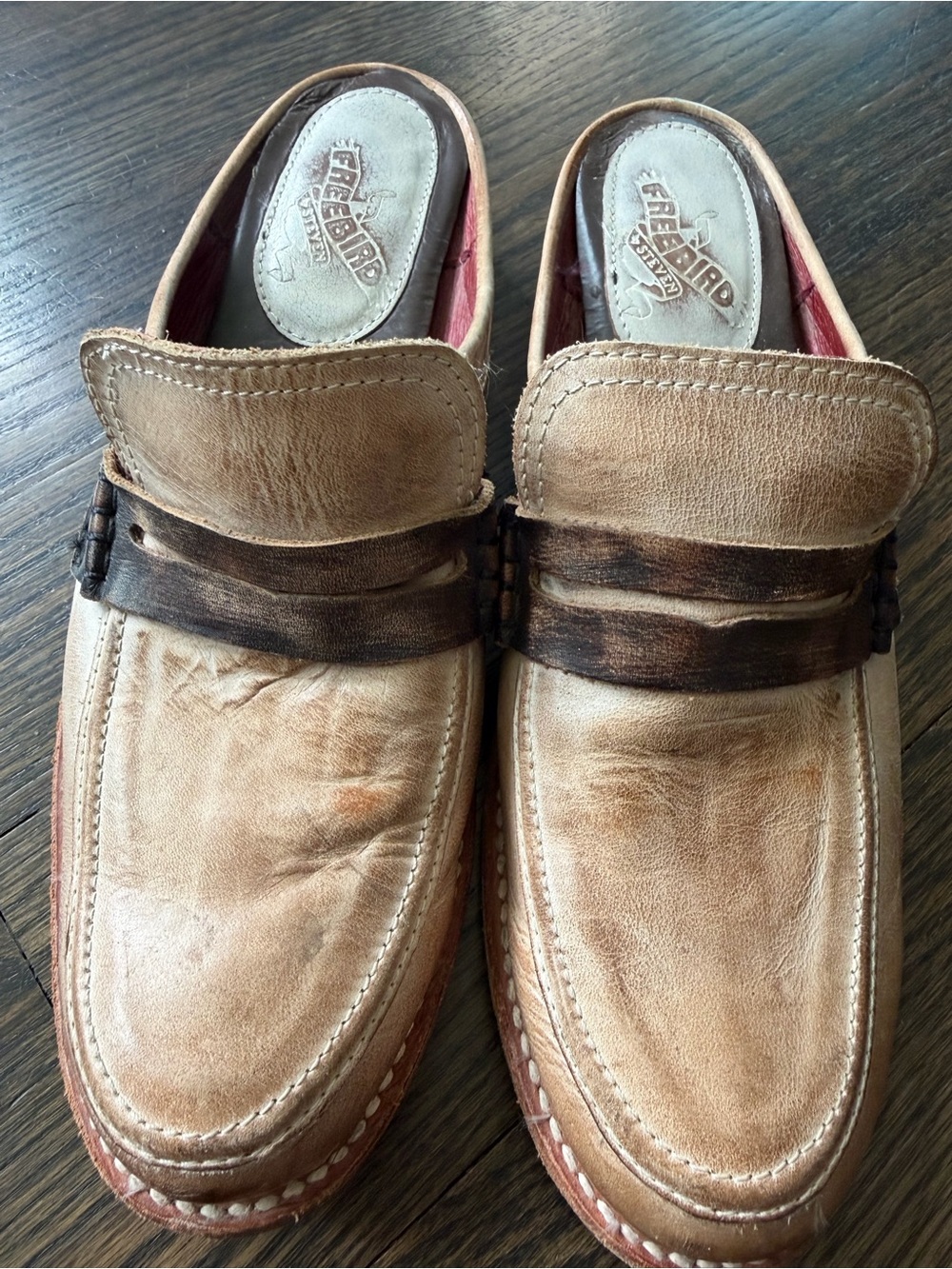 Freebird by Steven Tan Leather Slip-On Mules with Dark Brown Strap